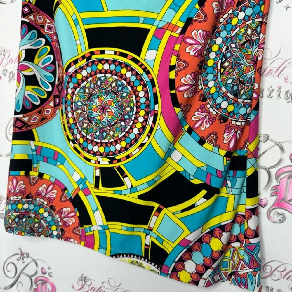 Sunny Taylor dress psychedelic bright groovy paisley circles boho print - Picture 6 of 8